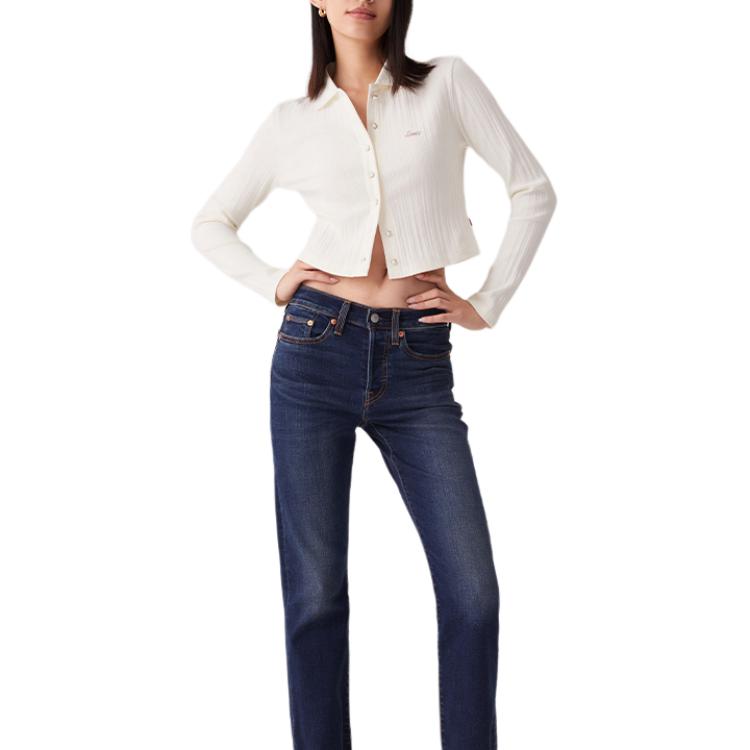 Levis Slim Fit Simple Fashion Long Sleeve T-Shirt Women Tops Cream-White 0018P-0002