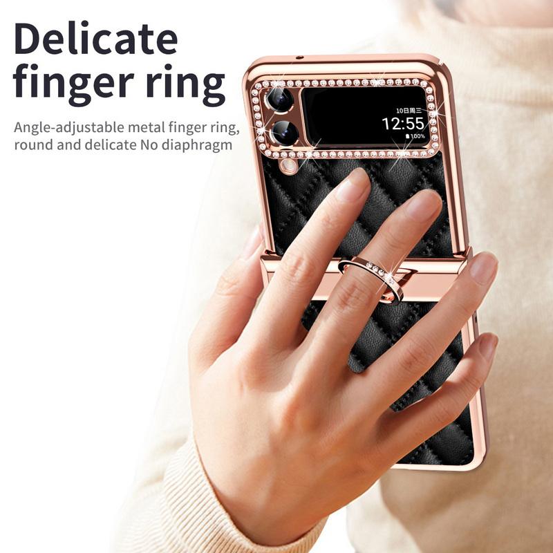 For Samsung Galaxy Z Flip 4 Case with Finger Ring Folding Screen Protective Hard PC Leather Cover Coque for Galaxy Z Flip 3 Protective Cases