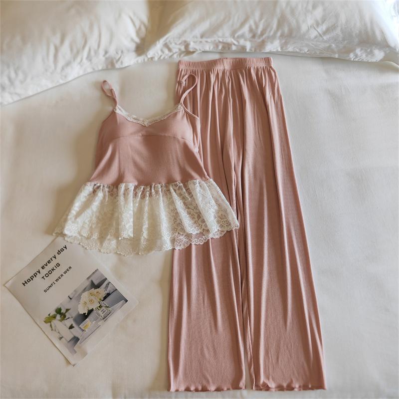Modal Women's Summer Camisole Pajama Set with Chest Pads - French-Inspired, Sexy, Lightweight Homewear