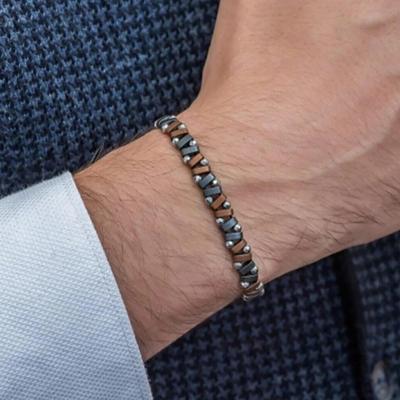 Hip Hop Elastisches Perlenarmband Nicht verblassend Herrenarmband Einfacher Schwarzer Stein Unregelmäßiges Armband Einfache Party Schmuck Zubehör