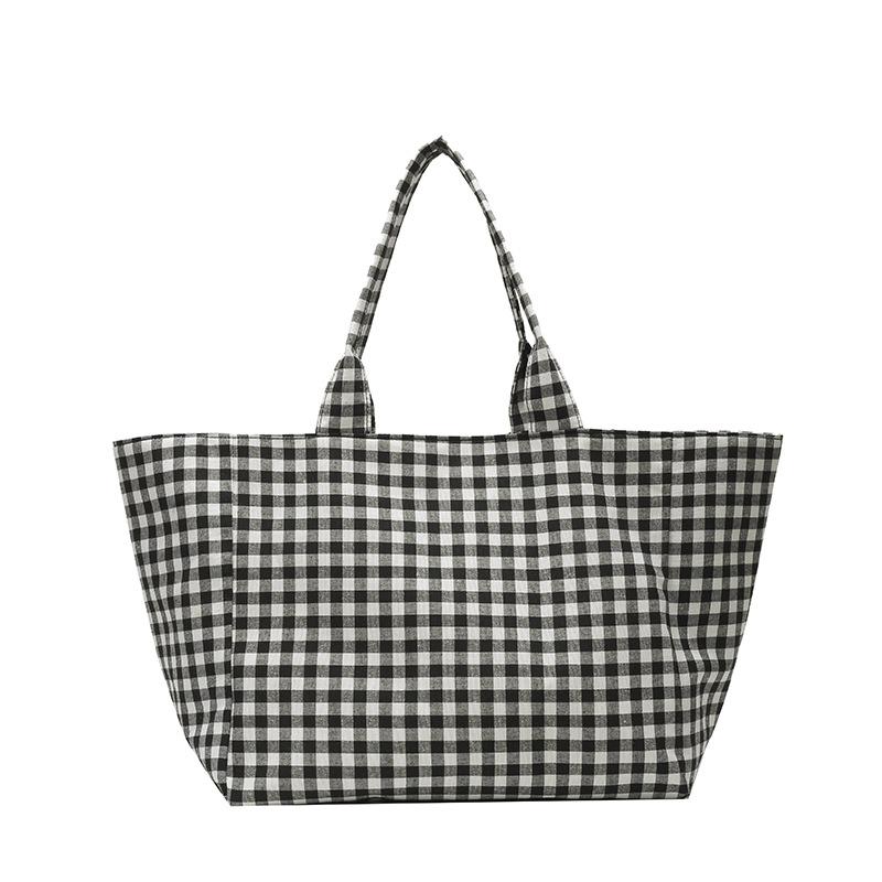 Original Simple Niche Large-capacity Canvas Bag Women's Summer 2025 New Versatile Plaid Handbag Student Tutoring Bag