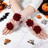 Elasticated Lace Hand Flowers Gothic Fingerless Glove, Elastic Short Sleeve, Wine Red Rose Bracelets Flower Wrist Cuff for Women Girls, Wedding,