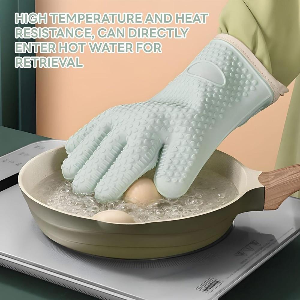 Küchen-Mikrowellenofen Silikon Hitzebeständige Handschuhe Verdickt mit Baumwollfutter, Hochtemperatur-Backhandschuhe