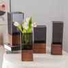 Wooden Base Acrylic Flowers Vase Transparent Light Luxury Vase Simple Hydroponic Vase  Living Room