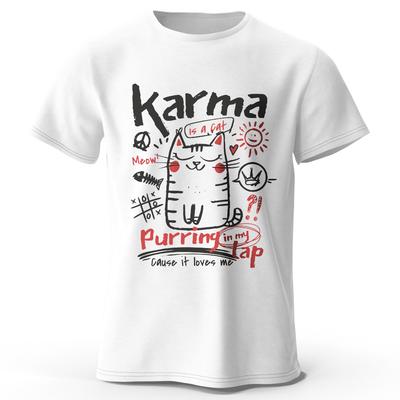 Unisex Japanisches Katzen-T-Shirt 100% Bio-Baumwolle Lässige Passform Handbemaltes Kätzchen Grafik-Tee für Erwachsene Kawaii Stil