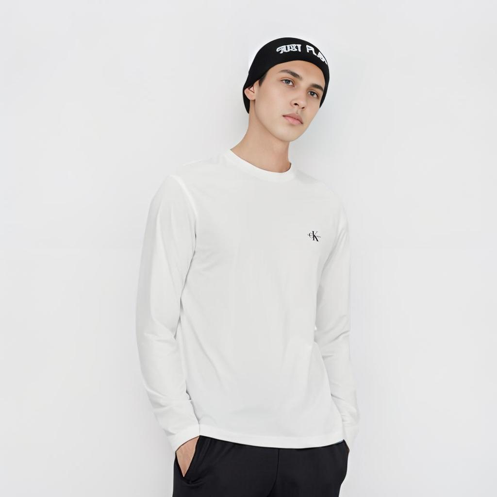 Calvin Klein Dżinsy List Wygodny Codzienny Luźny Krój Okrągły Dekolt Długi Rękaw Koszulka 2-Pak Unisex Top Jasno-Biały J400464-YAF