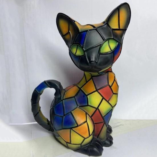 Stained Glass Cat Table Lamp USB Powered Vintage Animal Night Light Home Office Bedroom Kids Room Bedside LED Desk Lamp