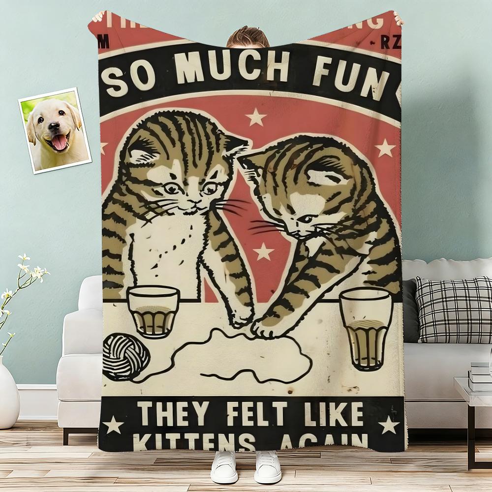 Funny Cheers Drunk Cats Throw Lightweight 240G Flannel Blanket Soft Skin-Friendly For Summer Cooling