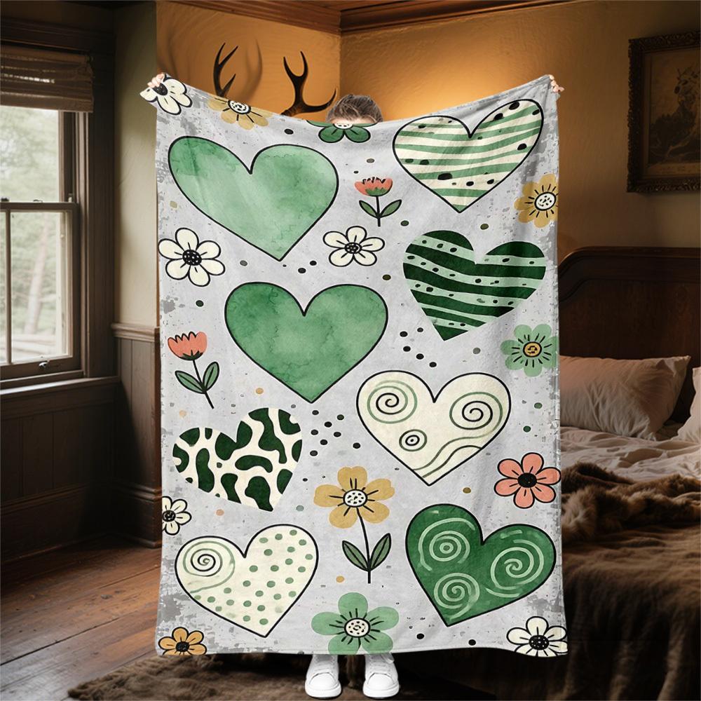 1pc heart flower Outdoor Flannel Blanket Soft Warm All-Season Throw for Sofa Bed Car Camping Office, Cozy Gift Idea1267S