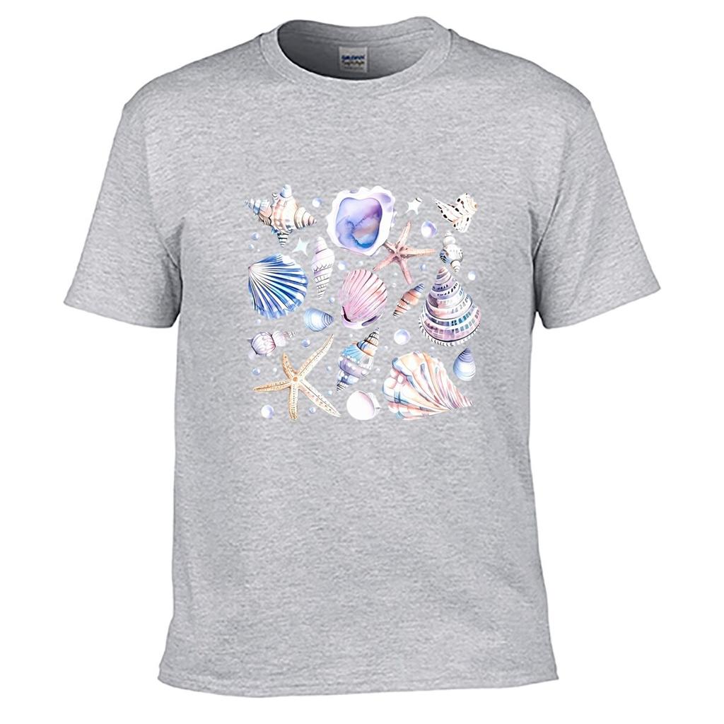 Watercolor Seashell Starfish Coastal Ocean Shell Illustration Loose Vintage Distressed Washed Casual Tee