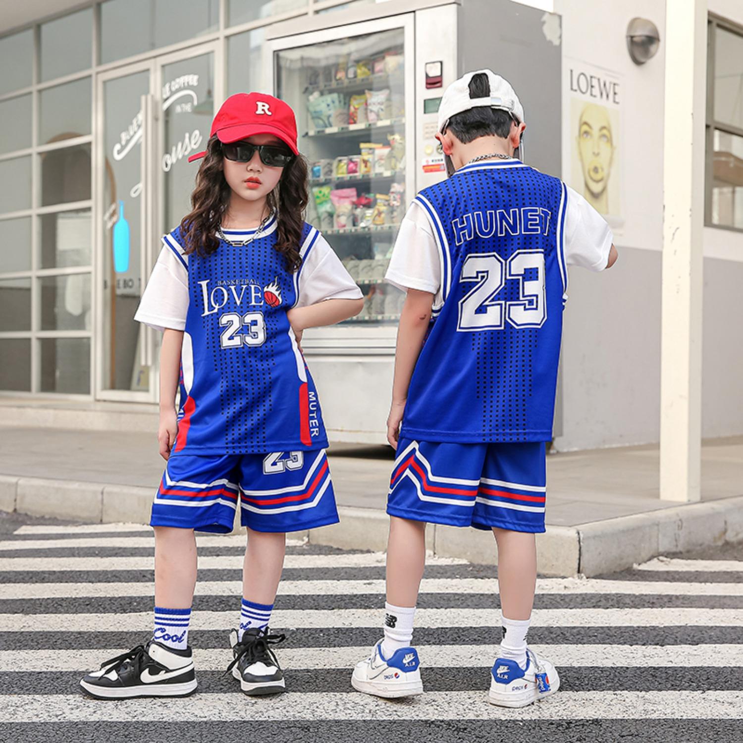 

Children s basketball clothes, boys and girls comfortable sportswear, children s fashionable printed training sportswear set 13-14 Years