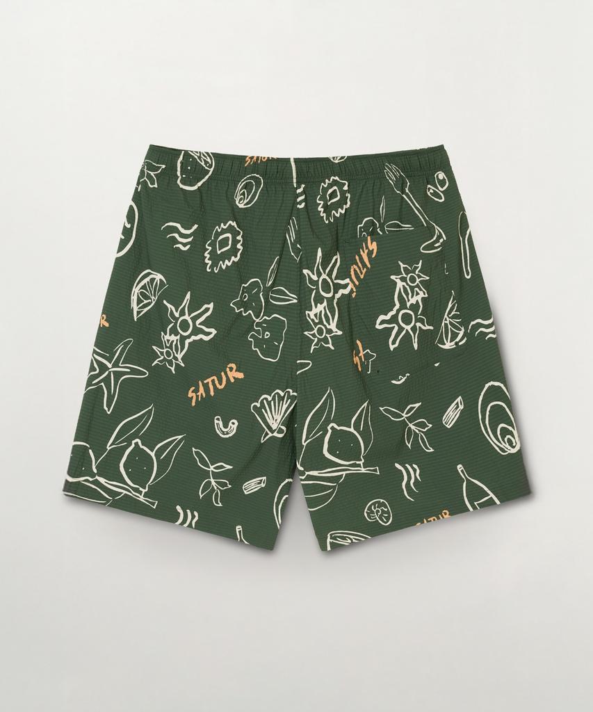 Seteo Hand-Drawn Graphic Swim Shorts Green