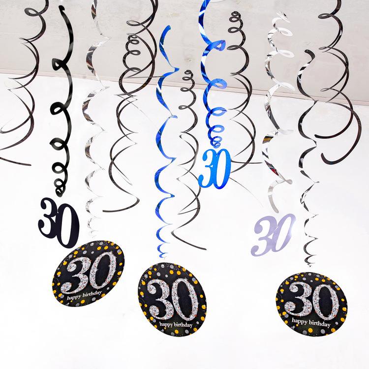 Birthday Party Spiral Hanging Decorations Set - 12 Pieces for 30th, 40th, 50th, 60th Celebrations