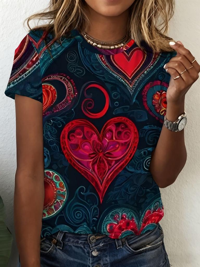 Summer Fashion Leopard Heart 3D Print T-Shirts Women's Round Neck Short Sleeve T Shirt Tees Harajuku Y2K Tops Female Clothing