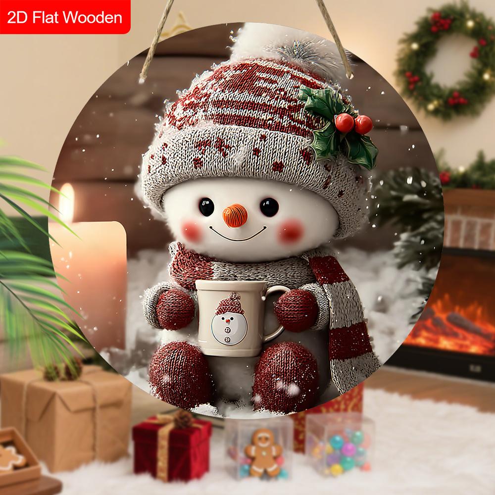 Warm Winter Wooden Christmas Sign - Unique Figurine Ornaments with Adorable Snowman Pattern - Ideal for Front Door, Yard, Porch, Wall Decor