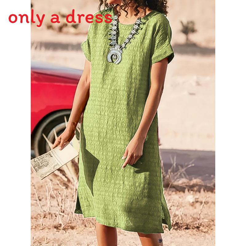 Polyester Solid Color Basic Short Sleeve A Line Dress For Office Women