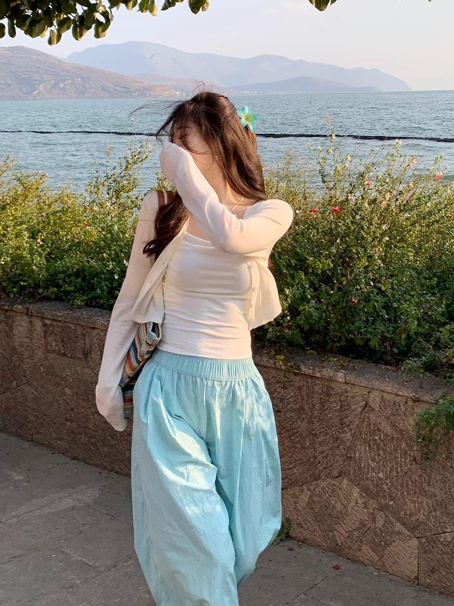 

2025 Новый летний женский розовый легкий вязаный кардиган с майкой - Короткая верхняя одежда для защиты от солнца