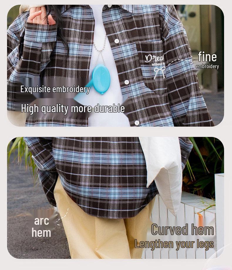 Girls' Retro Plaid Long Sleeve Shirt for Teens - Spring/Autumn Loose Fit