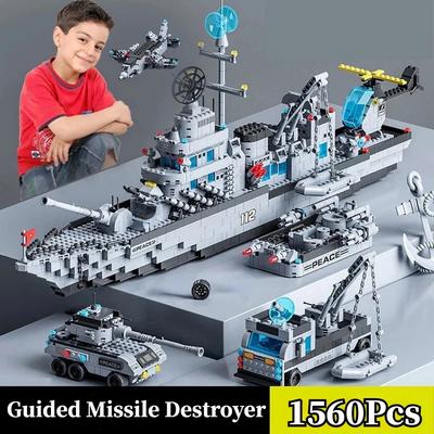 1560 Stück 6 IN 1 Militär Marine Schiffssets Bausteine Krieg Armee Boot Flugzeug Modell Spielzeug für Jungen Steine Spielzeug Weihnachtsgeschenke