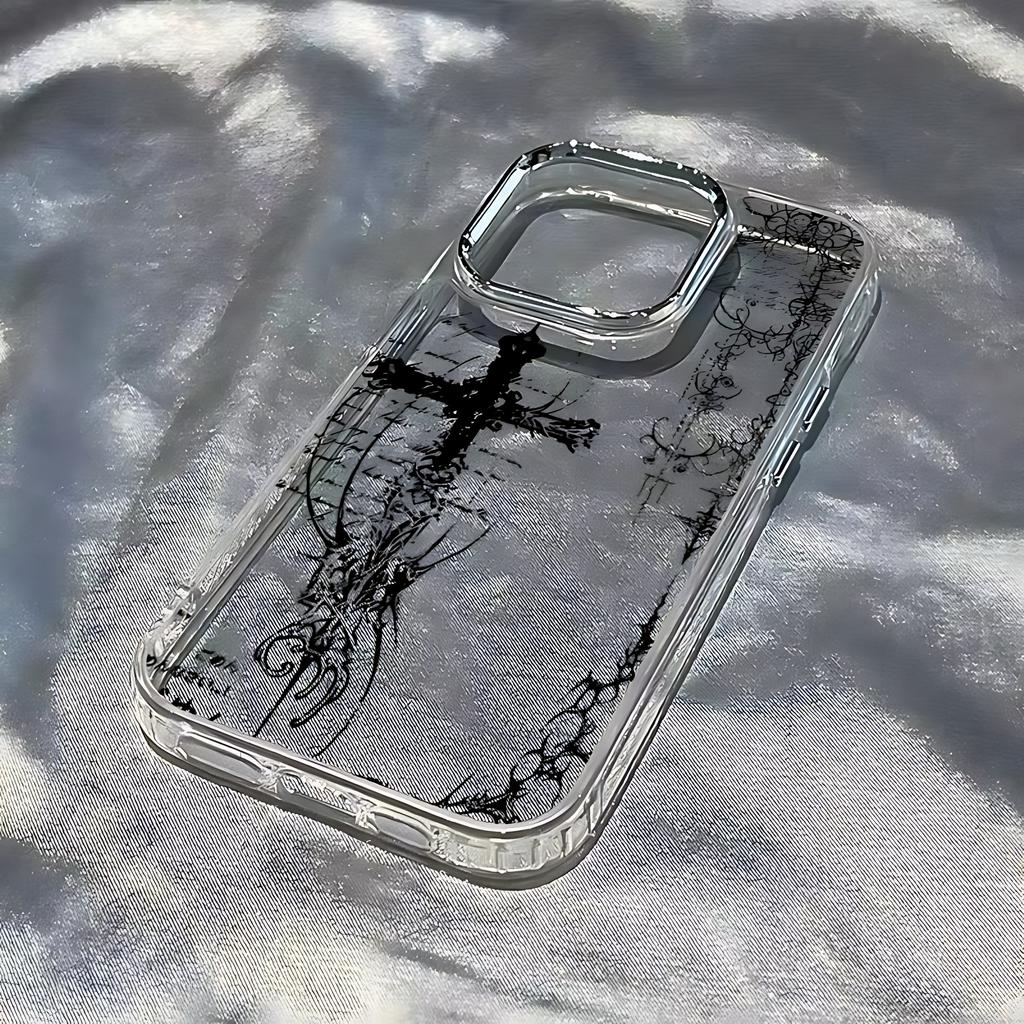 Dark Gothic Cross Mark Phone Case for OPPO Reno4 Reno5 Reno6 Reno8 Reno11 Reno12 13 14 15 Z T F Pro 4G 5G Transparent Soft Cover
