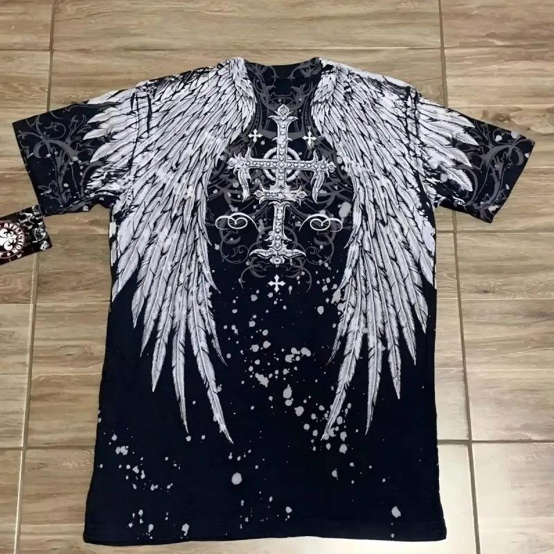 Affliction T-Shirt Vintage Punk Hip Hop Graphic T Shirt Men Round Neck Polyester Short Sleeve Top