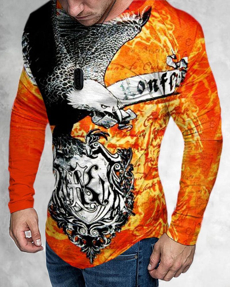 Frühling Herbst Mode Trendiges Herren Langarm Totenkopf Tier Bedrucktes T-Shirt Herren T-Shirts