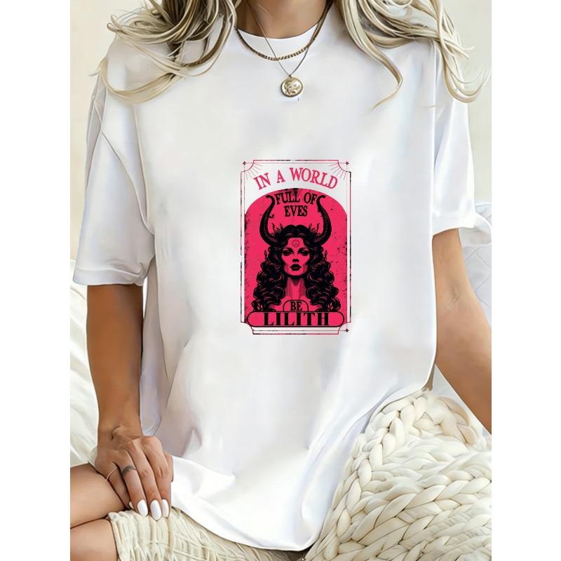 Oversized T-Shirt Black In A World Full Of Eyes Devil Woman Graphic Print Casual Streetwear Fashion For Women