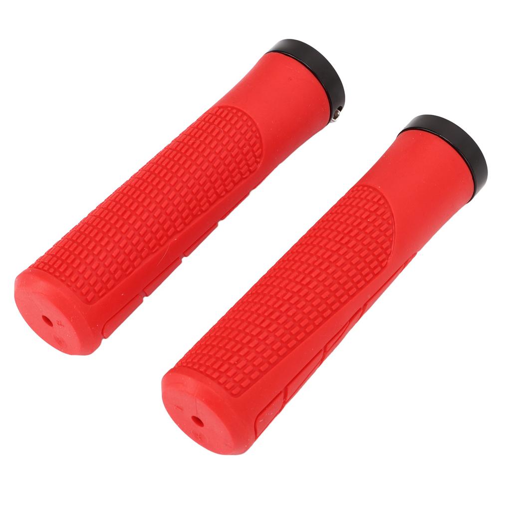 2 PCS Bike Rubber Handlebar Grips Anti Slip Handlebar Cover Shockproof Mountain Bike Handles Red
