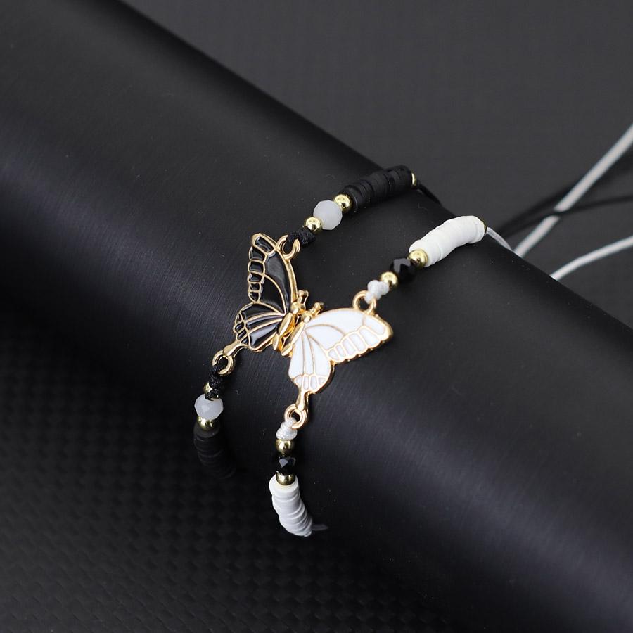 Wholesale 6Pcs Butterfly Bracelet Set Women Braided Rope Small Beads Friendship Couple Braslet Magnetic Adjustable Hand Jewelry