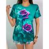Casual Women's Short Sleeve Tops Colorblocking Floral 3D Print Round Neck Tops Fashion Short Sleeve T Shirt Women's Clothing
