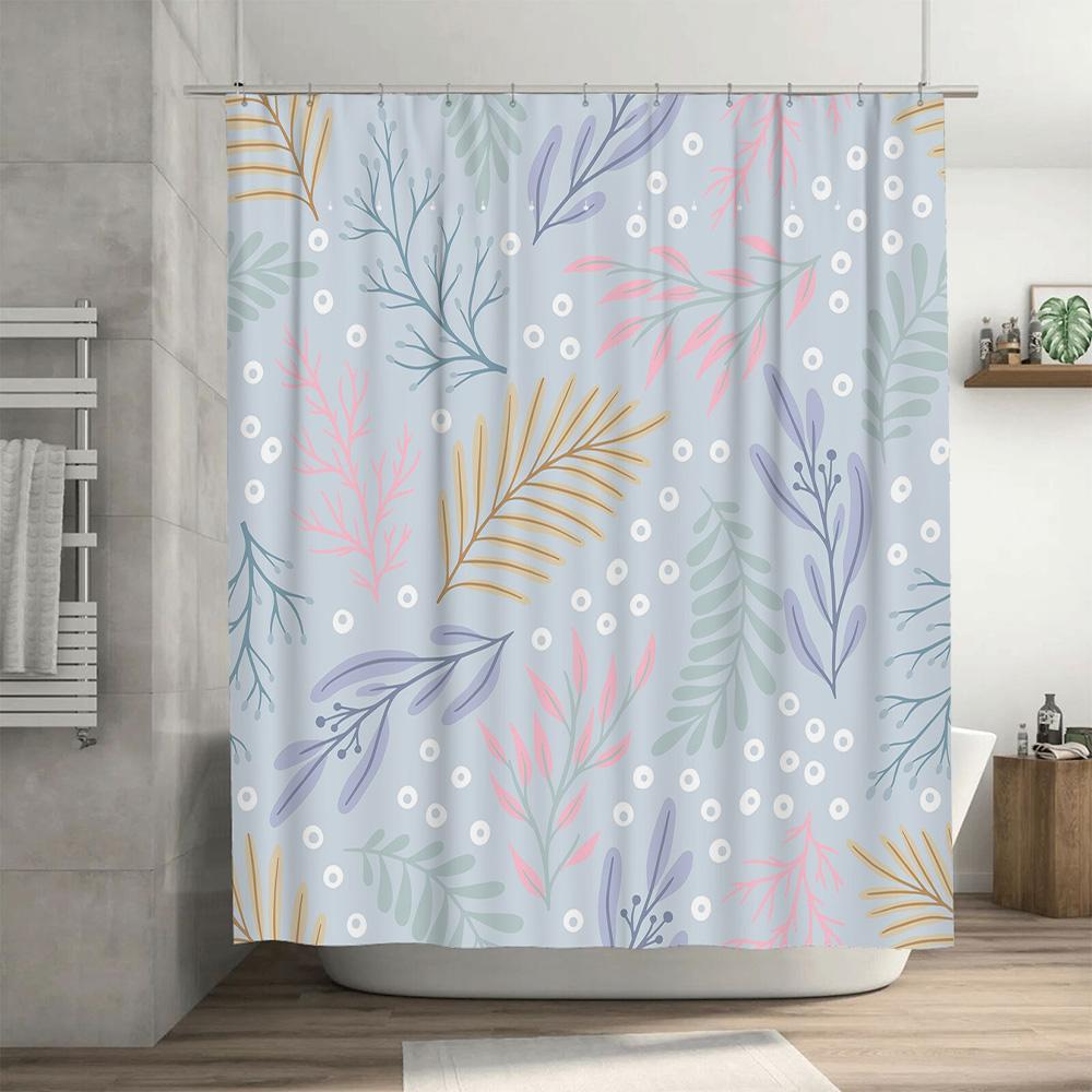 Colorful Floral Pattern Shower Curtain Waterproof Bath Decor for Bathroom Decoration Home Accessories Light Blue, Green Pink