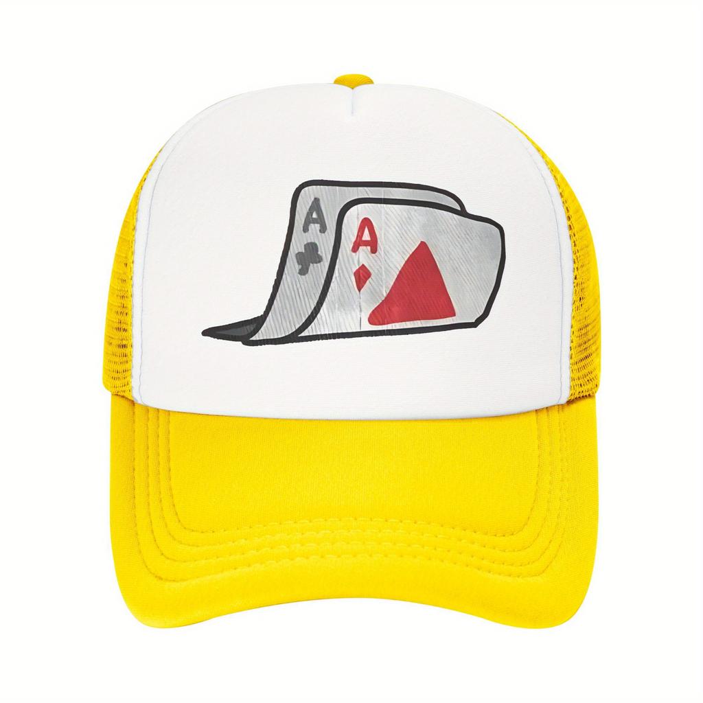 Double Ace Playing Cards Trucker Hat Mesh Back Breathable Adjustable Baseball Cap Casual Unisex Headwear