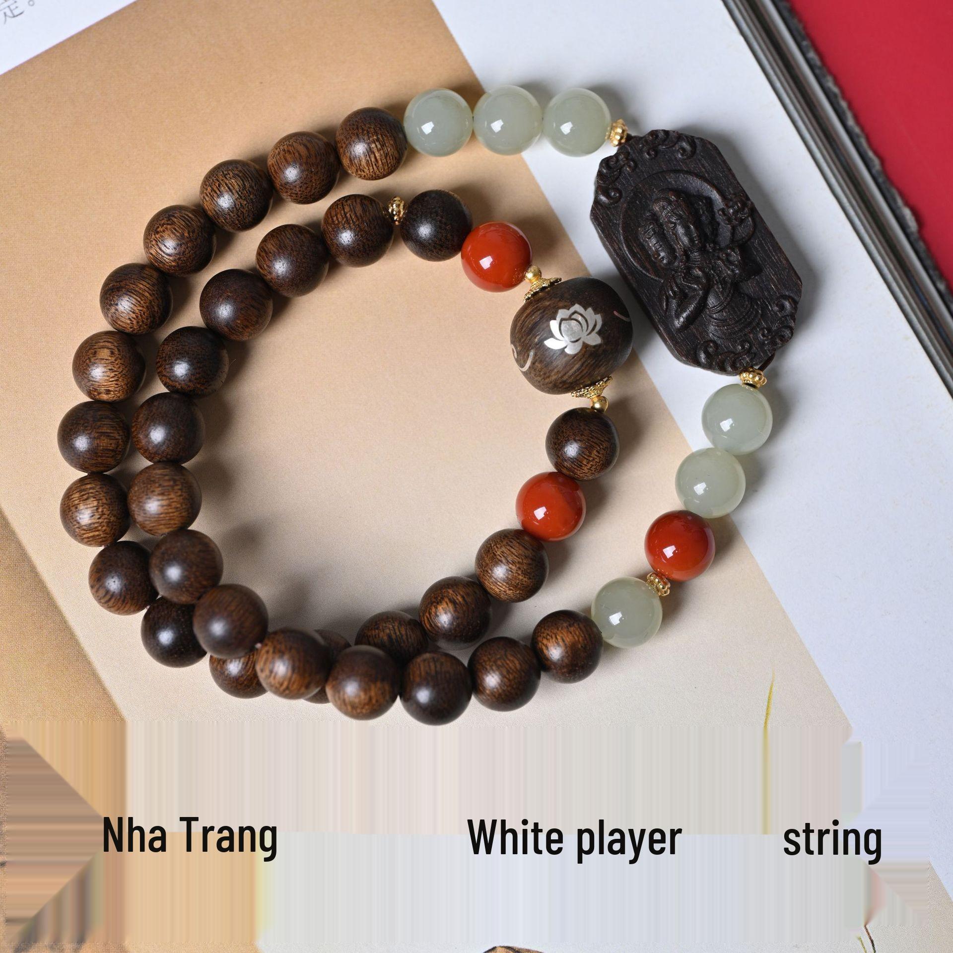 Vietnam Nha Trang Water-Sinking White Agarwood & Jadeite Double Circle Bead Bracelet 8mm