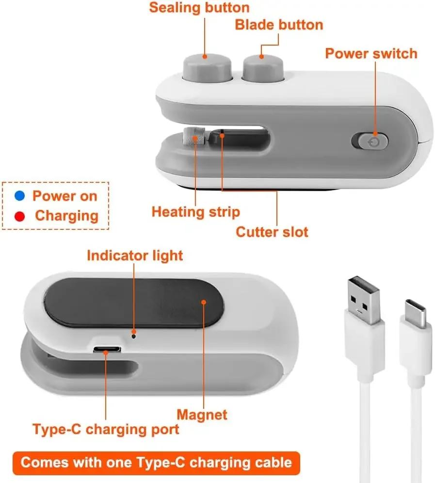 USB  Portable Mini Sealer Sealer Snacks Home Use Rechargeable Sealer Vacuum Sealer Handheld Food Plastic Packaging Heat Sealer