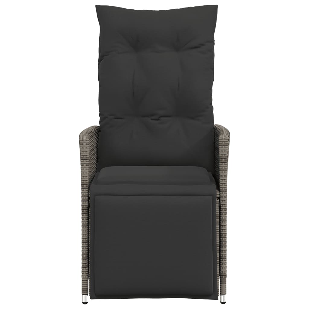 Poltrona da Giardino Regolabile con Cuscini in Polyrattan Grigio