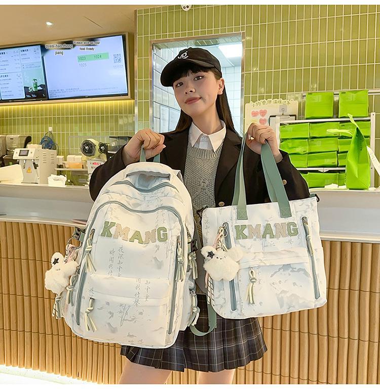 Chinese Ink Wash Backpack, Large Capacity for Students: Ideal for Girls, Boys, and College Use