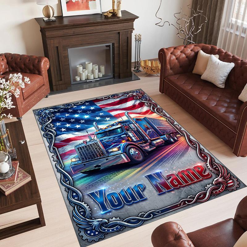 Truck Theme Crystal Velvet Floor Rug Personalized Custom Name Text Warm Carpet Home Decoration