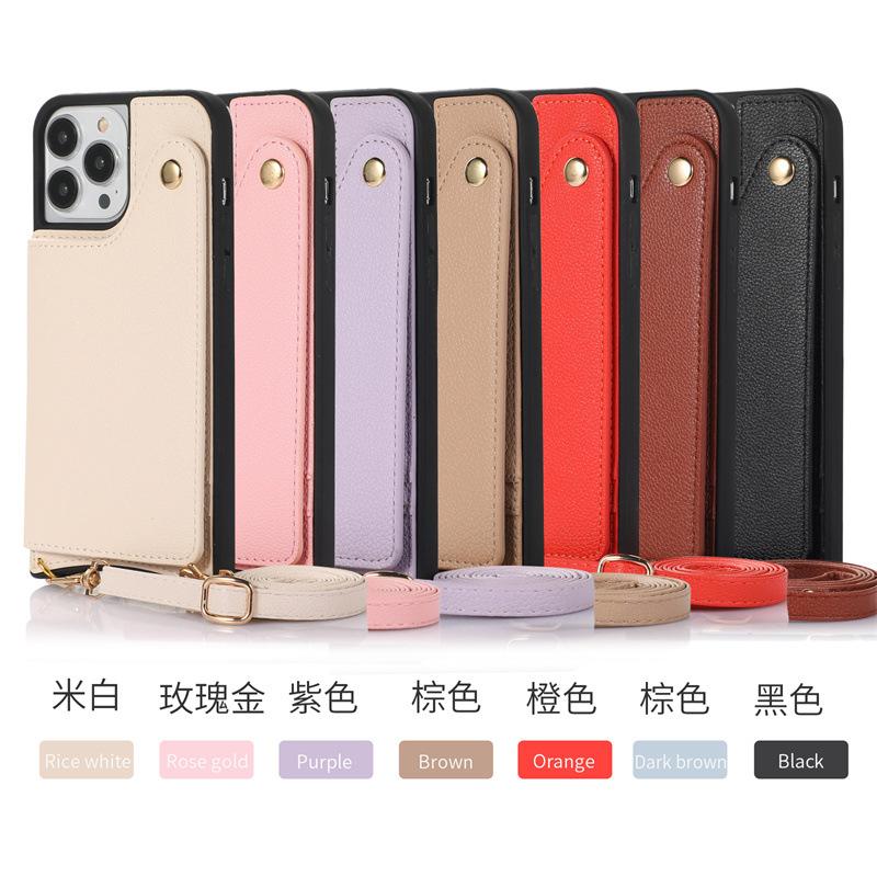 iPhone16 Card Bag Buckle Mirror Lanyard Xr Suitable for 12 Protective Cases Apple 13promax Leather Mobile Phone Case