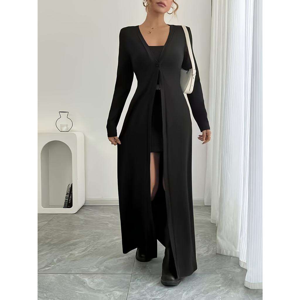 Women's Open Front Long Sleeve Cardigan Loose Fit Casual Solid Long Coat