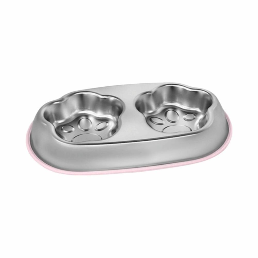 Single/Double Bowl Stainless Steel Cat Bowl Non Slip Pet Drinking Bowl For Dogs Cats