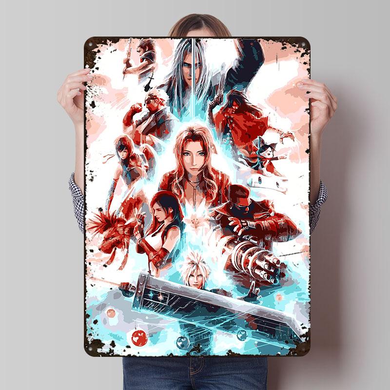 Final Fantasy VII Characters Tinplate Poster Customized Wall Art Vintage Metal Signs Retro Tin Plaque for Bedroom Decoration