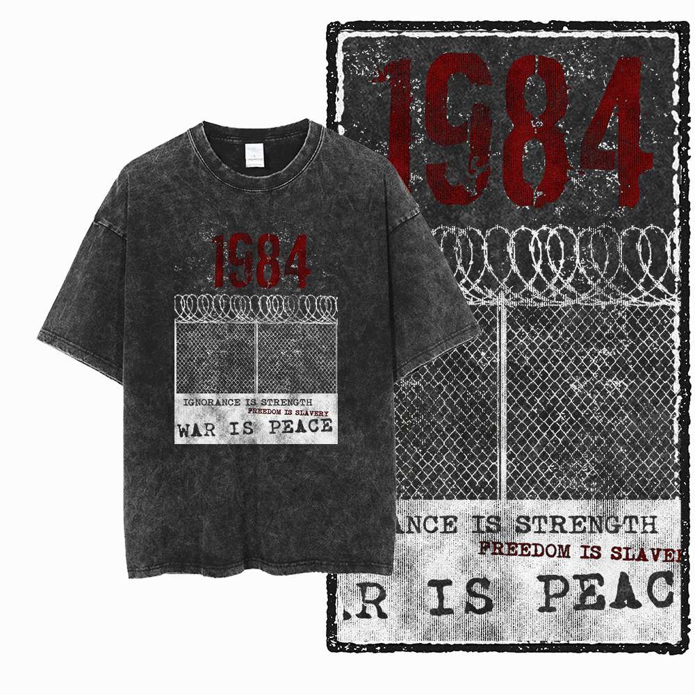 G02 Exclusive 100% Cotton Big Size 1984 Graphic Men T-shirt | Acid Washed  Streetwear Cool Vintage O-neck Men's Tee Tshirt