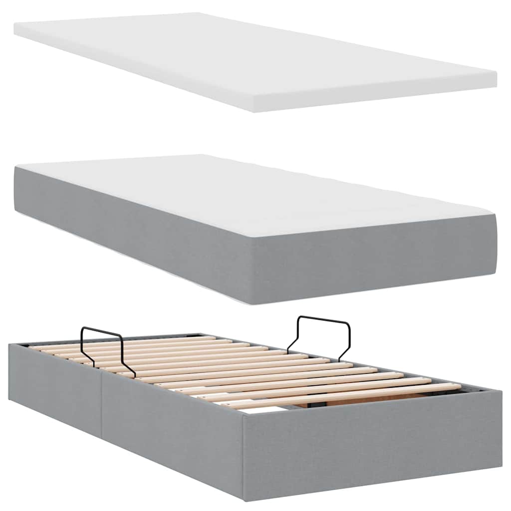LED Storage Bed with Mattress Light Grey 90 x 200 cm Fabric