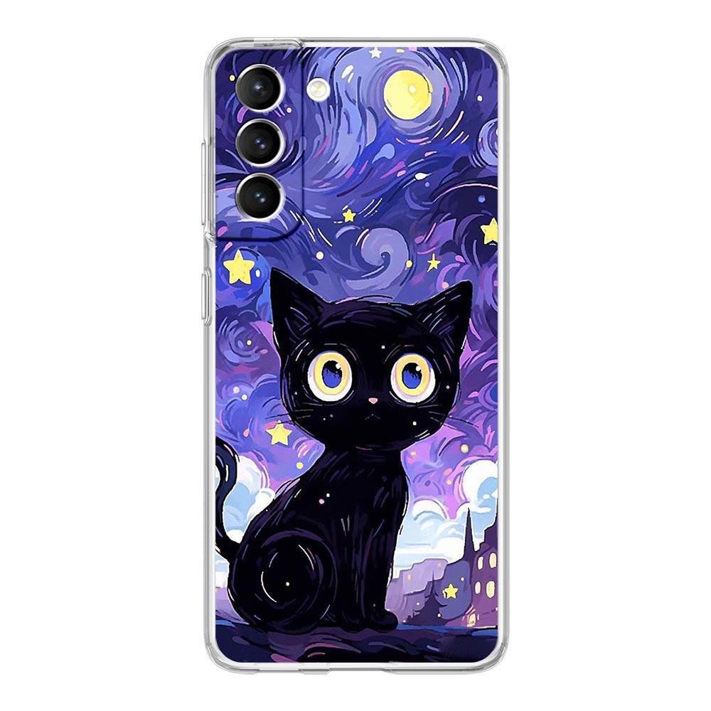 Phone Case For Samsung Galaxy S24 Plus S23 S22 S21 S20 FE Ultra 5G S10 S10E S9 Soft Clear Cover Cartoon Lovely Cat Art Fashion