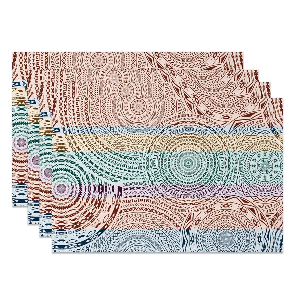 Bohemian Table Mats Artistic Ethnic Print Placemats Geometric Wave Abstract Patterns Waterproof 4pc Linen Dining Kitchen Decor