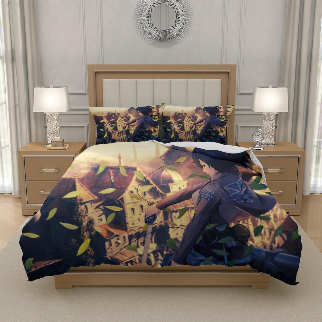 L-Levi A-Ackerman A-Attack O-on T-Titan Anime 3 Piece Bedding Set Duvet Cover Microfiber Twin Full Queen King, US EU UK AU DE Sizes
