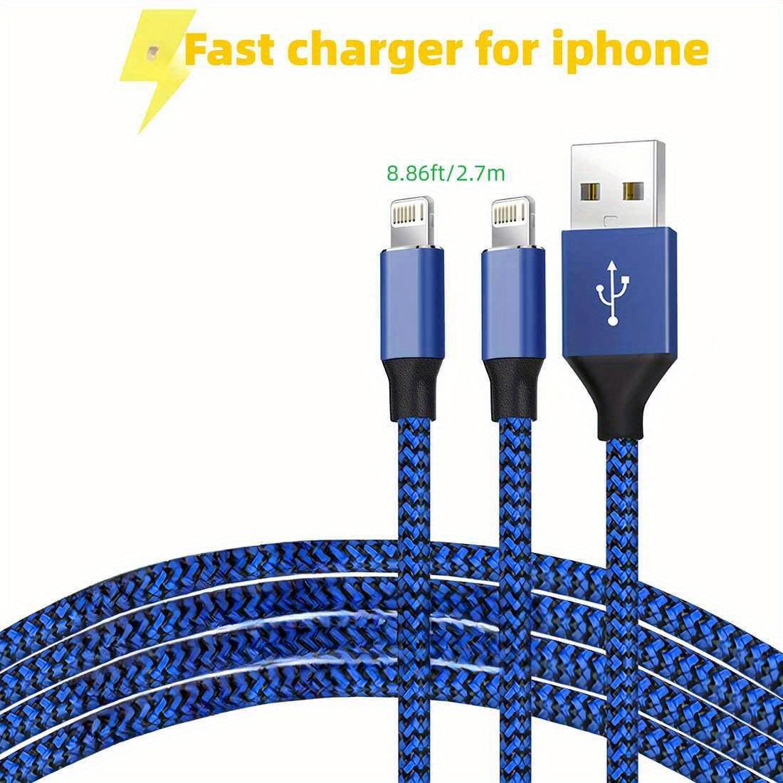 

Оплетка кабеля для быстрой зарядки, сверхдлинный зарядный кабель длиной 8,86 фута, сине-черная тканая внешняя оболочка, подходит для зарядки мобильных телефонов iPhone 5-15. 2.7M-1pack