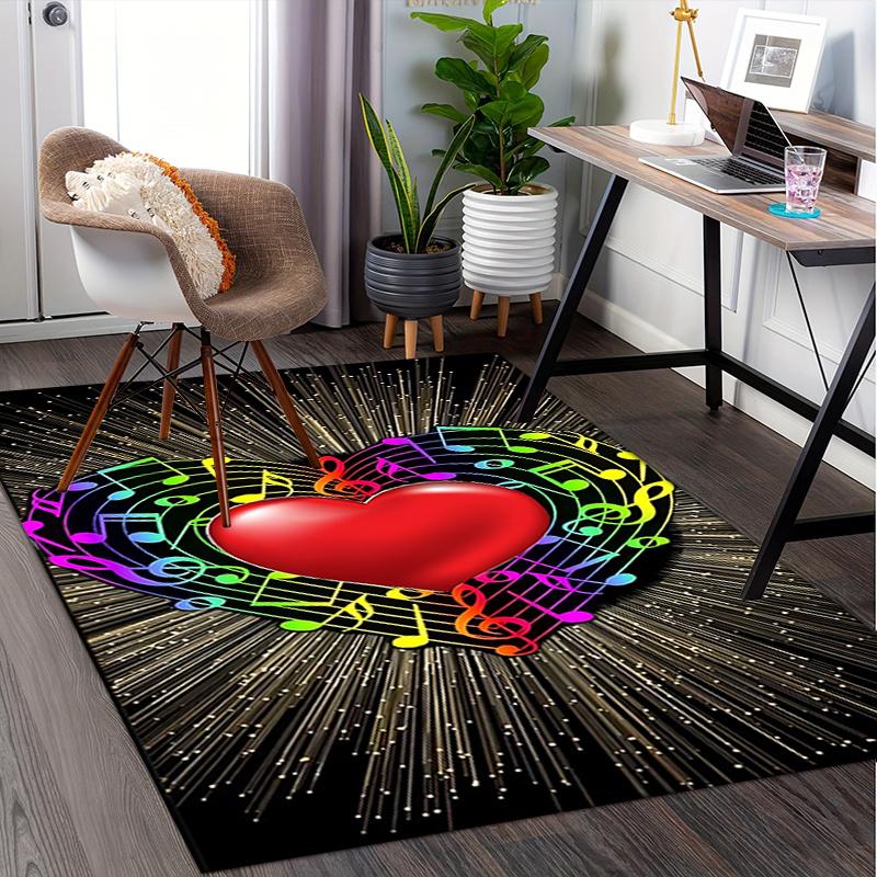 Colorful Musical Notes Heart Chair Mat Office Carpet, Home Decor, Desk Pad Gift, Suitable for Bedroom, Living Room, Various Rooms