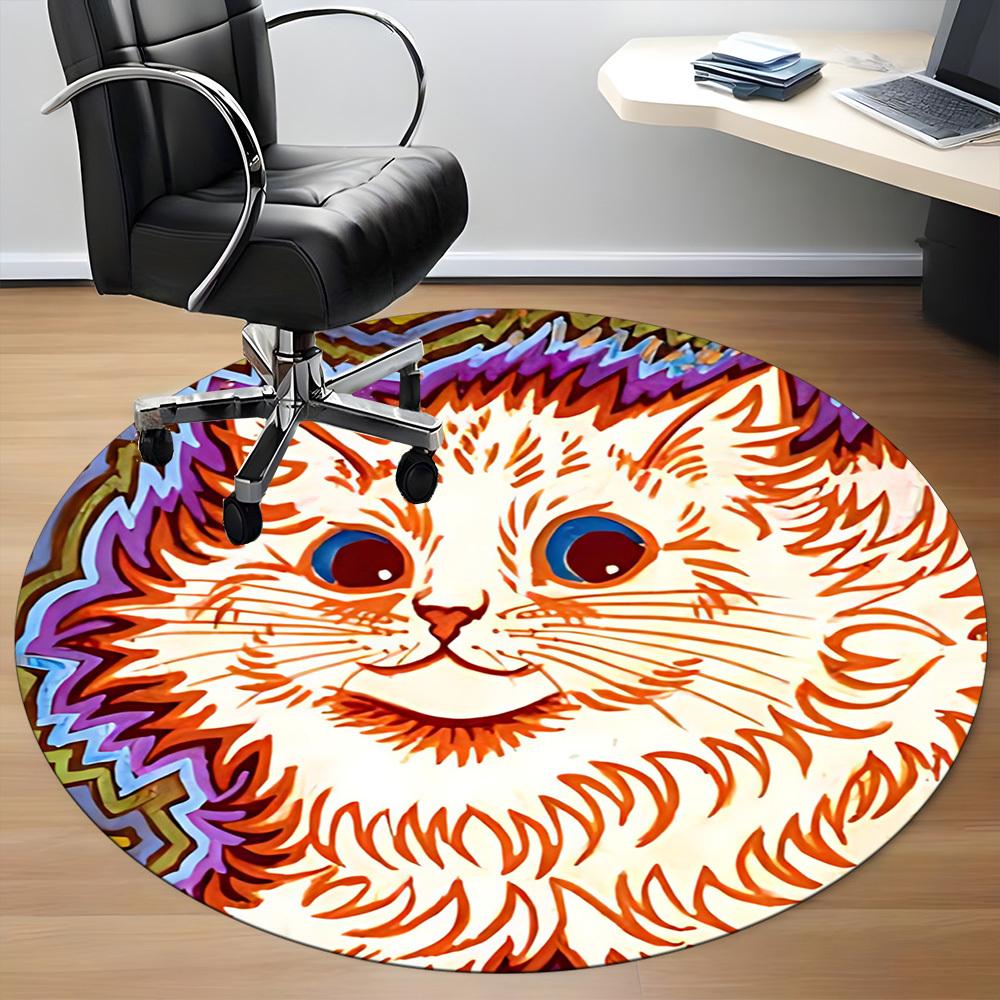 1pc Cat Whiskers Office Round Area Rug, Indoor Mat Suitable For Office, Under Office Chairs Bedroom Living Room Home Decor, Room Deco