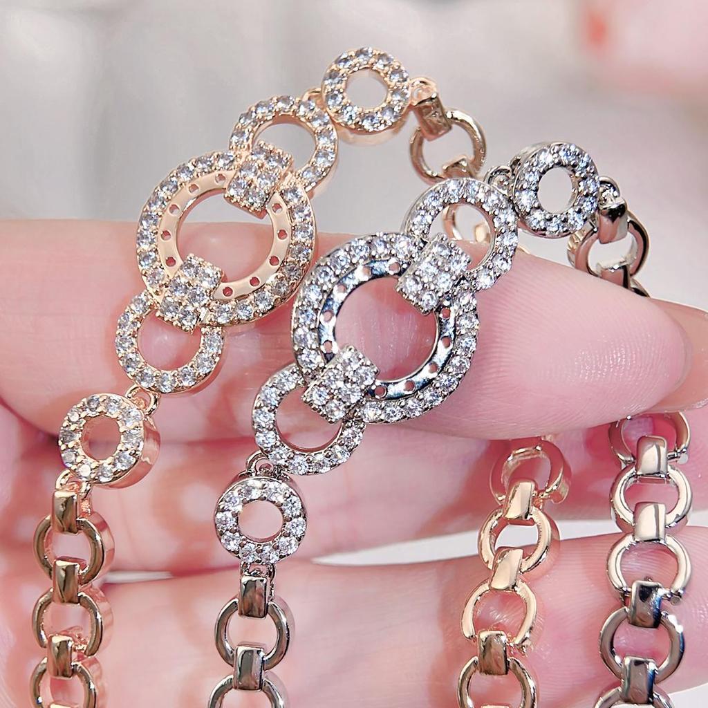 CMM High Quality Hollow Golden Silvery CZ Zirconia Tennis Bracelet Handmade Link Chain for Women